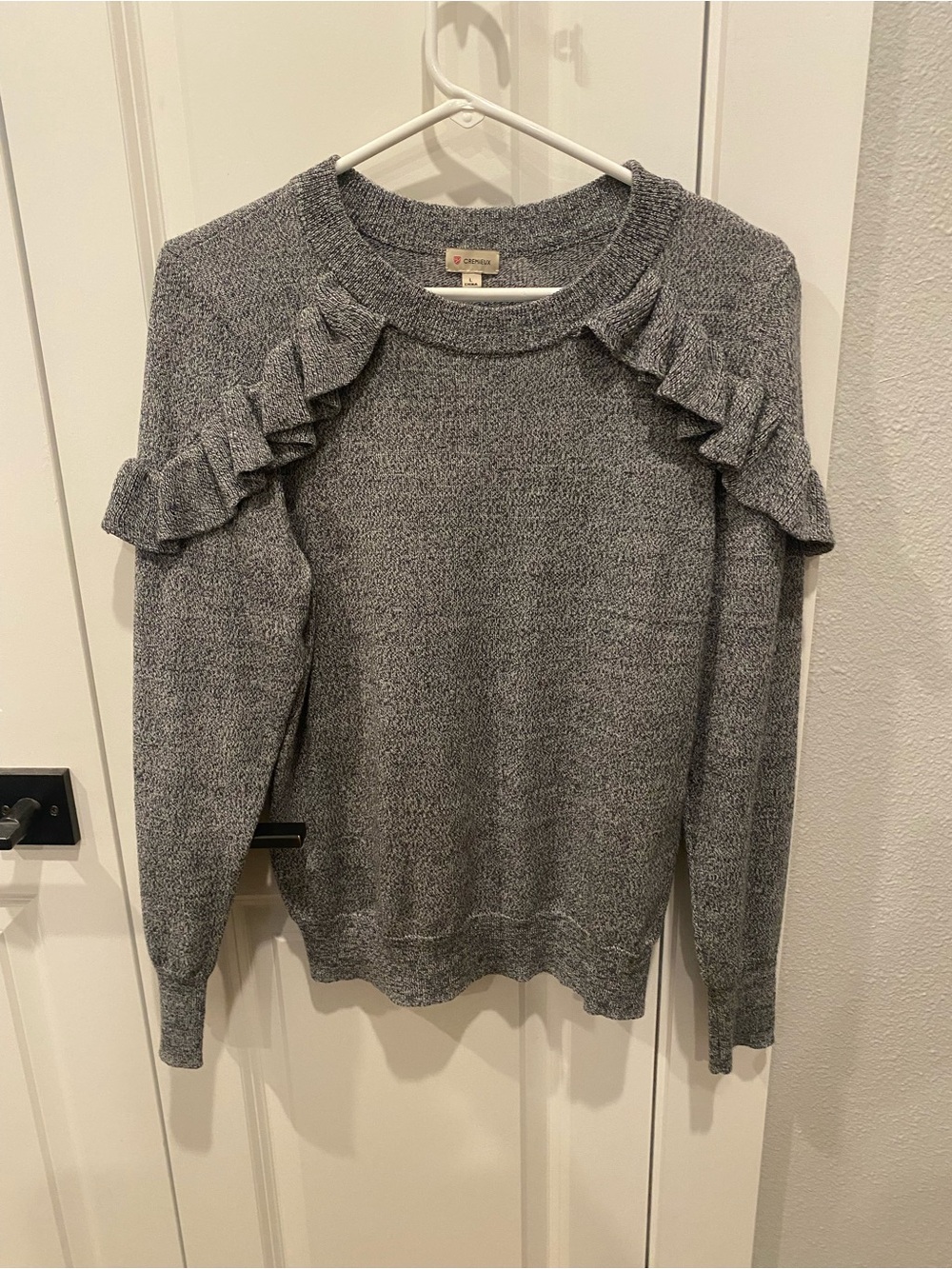 Daniel Cremieux Gray Ruffle-Shoulder Crewneck Sweater